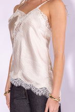 Champagne Lace Trim Detailed Asymmetric Hem Cami Satin Top