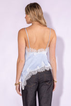 Light Blue Lace Trim Detailed Asymmetric Hem Cami Satin Top