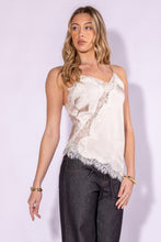 Champagne Lace Trim Detailed Asymmetric Hem Cami Satin Top