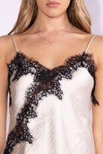 Champagne/Black Lace Trim Detailed Asymmetric Hem Cami Satin Top