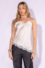 Champagne Lace Trim Detailed Asymmetric Hem Cami Satin Top