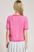 Hot Pink Striped Short Sleeve Button Cardigan