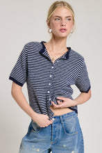 Navy Striped Short Sleeve Button Cardigan