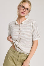 Taupe Striped Short Sleeve Button Cardigan