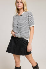 Black Striped Short Sleeve Button Cardigan
