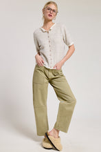 Taupe Striped Short Sleeve Button Cardigan
