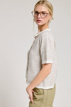 Taupe Striped Short Sleeve Button Cardigan