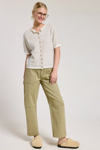 Taupe Striped Short Sleeve Button Cardigan