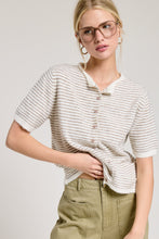 Taupe Striped Short Sleeve Button Cardigan