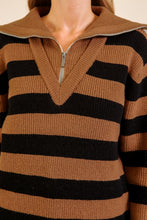 Tan/Black The Varsity Stripe Half-zip Sweater