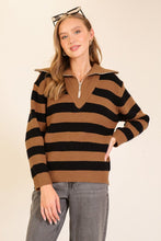Tan/Black The Varsity Stripe Half-zip Sweater