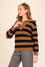 Tan/Black The Varsity Stripe Half-zip Sweater
