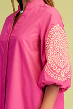 Fuchsia Embroidered 3/4 Length Balloon Sleeve Dress