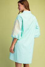 Mint Embroidered 3/4 Length Balloon Sleeve Dress
