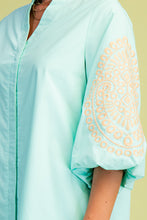Mint Embroidered 3/4 Length Balloon Sleeve Dress