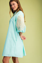 Mint Embroidered 3/4 Length Balloon Sleeve Dress