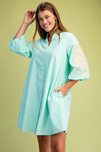 Mint Embroidered 3/4 Length Balloon Sleeve Dress