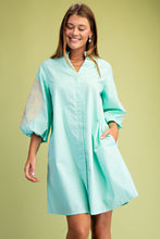 Mint Embroidered 3/4 Length Balloon Sleeve Dress