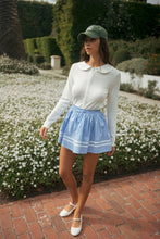 Off White Pointelle Long Sleeve Round Collar Knit Top