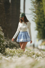 Off White Pointelle Long Sleeve Round Collar Knit Top