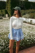 Off White Pointelle Long Sleeve Round Collar Knit Top