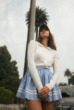 Off White Pointelle Long Sleeve Round Collar Knit Top