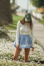 Off White Pointelle Long Sleeve Round Collar Knit Top