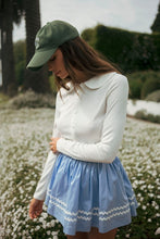 Off White Pointelle Long Sleeve Round Collar Knit Top