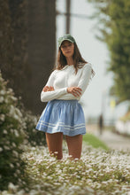 Off White Pointelle Long Sleeve Round Collar Knit Top