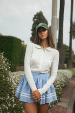 Off White Pointelle Long Sleeve Round Collar Knit Top