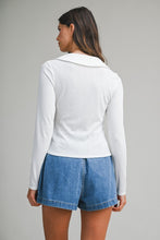 Off White Pointelle Long Sleeve Round Collar Knit Top
