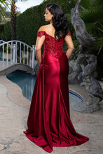 Burgundy Off The Shoulder Lace Top Stretch Satin Sheath Dress