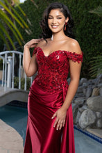 Burgundy Off The Shoulder Lace Top Stretch Satin Sheath Dress