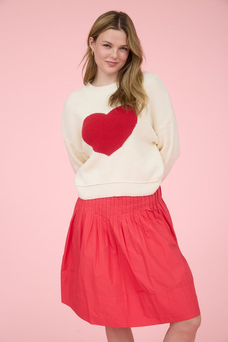 Ivory Heart Jacquard Crew Neck Knit Pullover Sweater