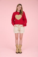 Red Heart Jacquard Crew Neck Knit Pullover Sweater