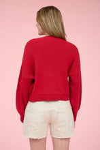 Red Heart Jacquard Crew Neck Knit Pullover Sweater