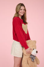 Red Heart Jacquard Crew Neck Knit Pullover Sweater