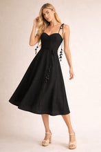 Black Linen Midi Dress With Corset Bodice