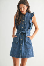 Medium Sleeveless Denim Dress With Ruffle Details