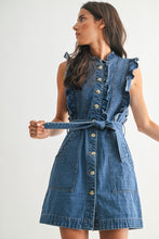 Medium Sleeveless Denim Dress With Ruffle Details