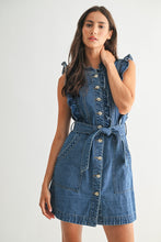 Medium Sleeveless Denim Dress With Ruffle Details