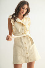 Cream Sleeveless Denim Dress With Ruffle Details