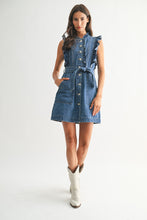 Medium Sleeveless Denim Dress With Ruffle Details
