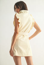 Cream Sleeveless Denim Dress With Ruffle Details