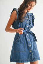 Medium Sleeveless Denim Dress With Ruffle Details