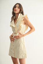 Cream Sleeveless Denim Dress With Ruffle Details