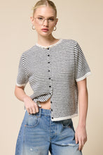 Black Striped Short Sleeve Button Cardigan