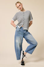 Black Striped Short Sleeve Button Cardigan