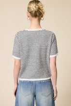Black Striped Short Sleeve Button Cardigan