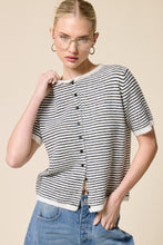 Black Striped Short Sleeve Button Cardigan